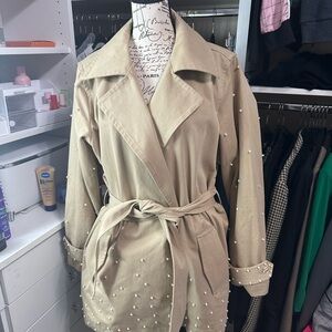 Anthropologie DOLAN Pearl-Embellished Cropped Trench Coat